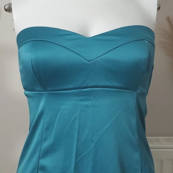 Vintage Y2K Satin Cotton Blend Strapless Sweetheart Bodycon Dress - Picture 3 of 8